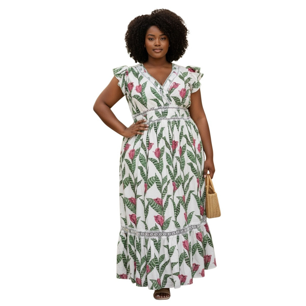 Layered With Love $178 Nathalie Short Sleeve Illusion Hem V-Neck Lace Dress 2X